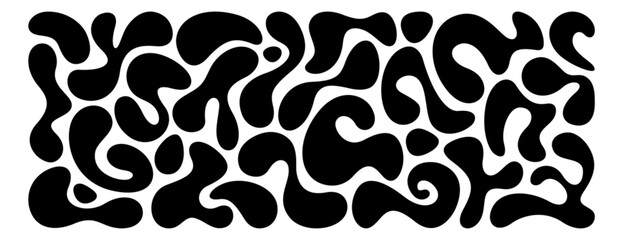 Vector set of black irregular blobs, random liquid organic drop shapes. Amorphous splodges, asymmetric spots, fluid uneven elements or simple amoeba figures. Abstract smooth forms on white background