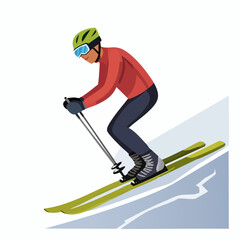 Obraz premium Skier gliding down a snowy slope, a winter sport in action, with a helmet and poles