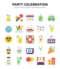 25 Party Celebration Icons. Flat Design. Festive. Colorful Vector Graphics for Events
