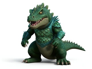 Obraz premium A muscular, green, moss-covered humanoid creature with horns and vines growing on its body, standing against a white background.