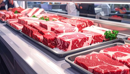 Display of various cuts of fresh red meat