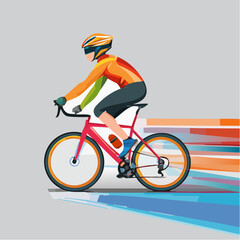 Naklejka premium Dynamic illustration of a cyclist in motion, showcasing speed and athletic performance on a road bike