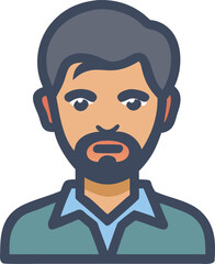 A man with a beard poses beside a beard icon, emphasizing his distinctive facial hair.