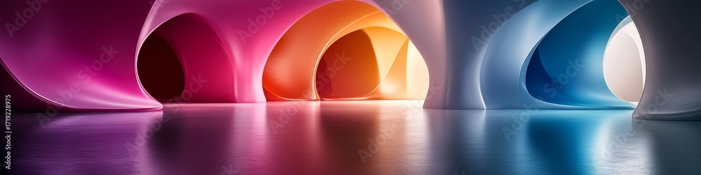 Canvas Prints stunning light tunnels with flowing shapes and reflective colorful surfaces in digital art style