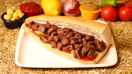 Delicious fresh lamb liver sandwich with fresh vegetables
