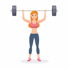 Obraz premium Empowered young woman confidently lifts heavy barbell overhead, showcasing strength, dedication, and a commitment to a healthy and active fitness lifestyle through focused training