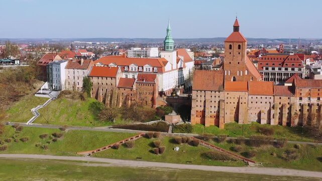 Beautiful architecture of the Granaries in Grudziadz by the Wisla river, Poland.