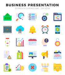 Business Presentation web icons in Flat style.