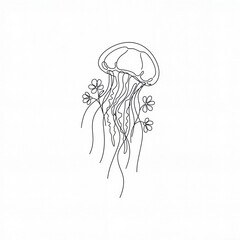 Fototapeta premium Jellyfish illustration surrounded by flowers in minimalist design 