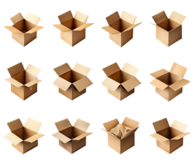 Cardboard boxes in various open positions