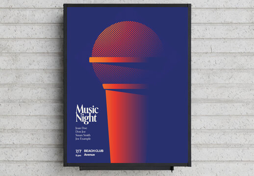 Music Night Party Poster with Giant Rounded Microphone