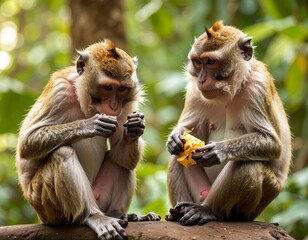 Two monkeys eating