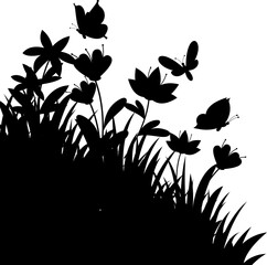 Flowers and Butterflies Silhouette Corner