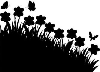 Flowers and Butterflies Silhouette Corner