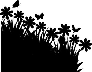 Flowers and Butterflies Silhouette Corner