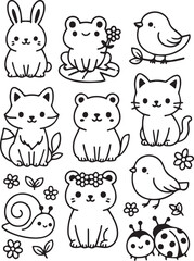 Obraz premium Rabbit, Frog, Bird, Fox – Cute Animal Vector Pack