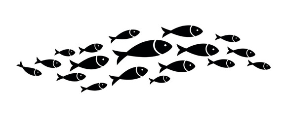 Vector Illustration of Black Flock of Swimming Fish