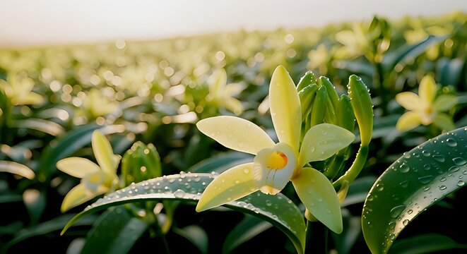 Vanilla bean flowers blossoming in the morning light