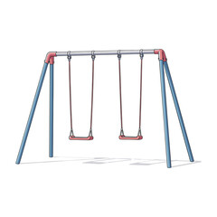 Minimalist Vector Illustration of a Children's Jungle Swing Set in Modern Style with Blue and Pink Colors