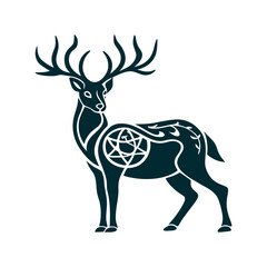 Pagan Stag Silhouette with Pentagram Symbol Pagan Horned God minimal stag or antlered silhouette for wilderness spirits