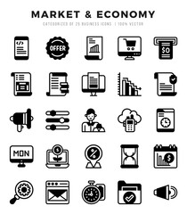 Vector Market & Economy types icon set in Lineal Filled style. vector illustration.