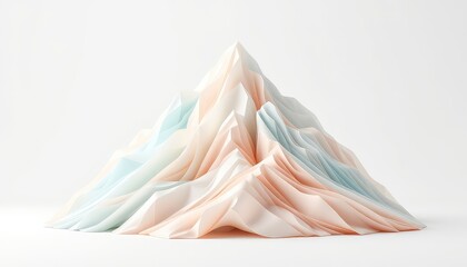 Abstract minimalist mountain peak concept with gentle pastel colors and folded paper texture on white