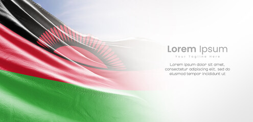 Malawi national flag waving and fading on white background. The flag uses for banner and poster with text. Malawi national flag for independence day.