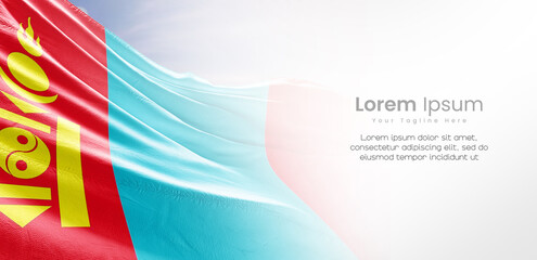 Mongolia national flag waving and fading on white background. The flag uses for banner and poster with text. Mongolia national flag for independence day.