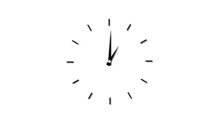 Twelve hours clock run, moving time arrows, 12 hours clock dial loop, twenty-four hours time lapse animation, Hours appear on a white background and quickly go