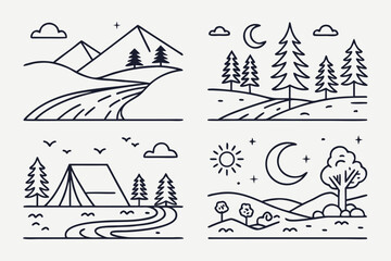 A vector illustration of a set of sailing boats and ships on a summer sea