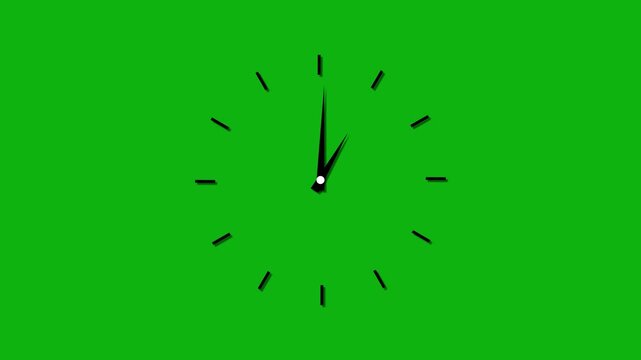 Twelve hours clock run, moving time arrows, 12 hours clock dial loop, twenty-four hours time lapse animation, Hours appear on a white background and quickly go