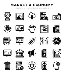 Vector Market & Economy types icon set in Lineal Filled style. vector illustration.