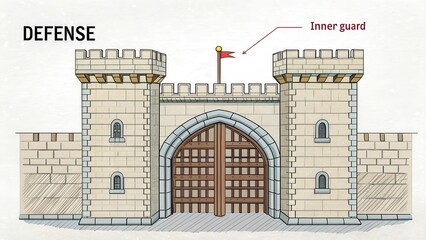 Detailed Illustration of Medieval Castle Defense Structure Design
