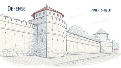 Detailed Illustration of Strong Defensive Walls and Structures