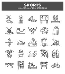 Collection of 25 Sports Icons. Line Art Graphics
