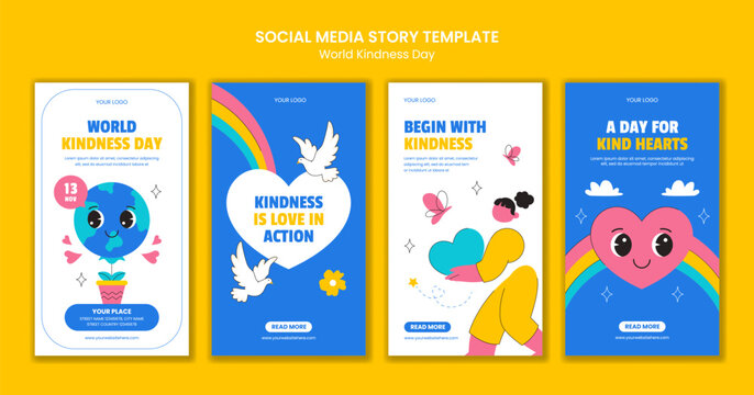 World Kindness Day Flat Cartoon Hand-Drawn Background Illustration for Social Media Stories - Powered by Adobe