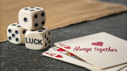 Dice and Cards with Luck Message Signifying Togetherness and Chance