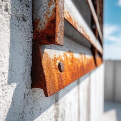 Rusted metal framework against a light-gray wall