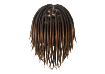 A detailed close-up view of a voluminous dreadlocks hairstyle against a stark black backdrop.