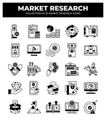 Collection of 25 Market Research Icons: A Visual Guide to Business Strategy