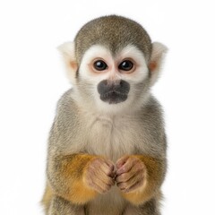 Obraz premium Close up of a small common squirrel monkey face against a white background