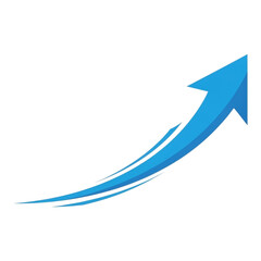 Blue arrow pointing upwards, symbolizing growth and progress, isolated on transparent background