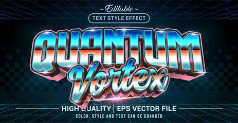 Editable text effect vector “Quantum Vortex” with futuristic bold style, neon glowing colors, sci-fi digital vibes, perfect for technology, gaming, and cyber-inspired designs.