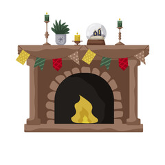 Cozy fireplace adorned with festive decorations and seasonal accents in a warm setting