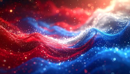 Abstract red and blue particle waves