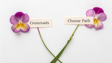 Flowers at Crossroads with Choose Path Sign for Decision Making
