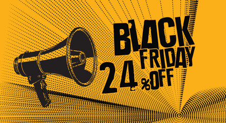 Black friday sale announcement with megaphone advertising discounts