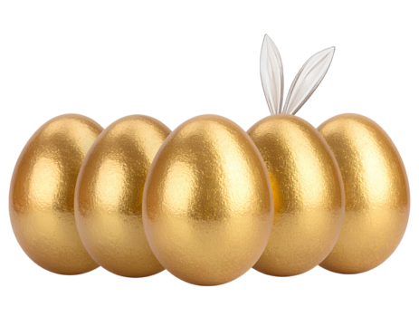 Firefly_Five Golden Eggs Lined Up easter isolated on a transparent background