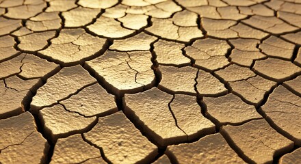 Close-up of Dry Cracked Earth Texture Indicating Drought and Arid Conditions