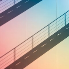 Abstract Shadows of Railings on a Vibrant Gradient Wall Background